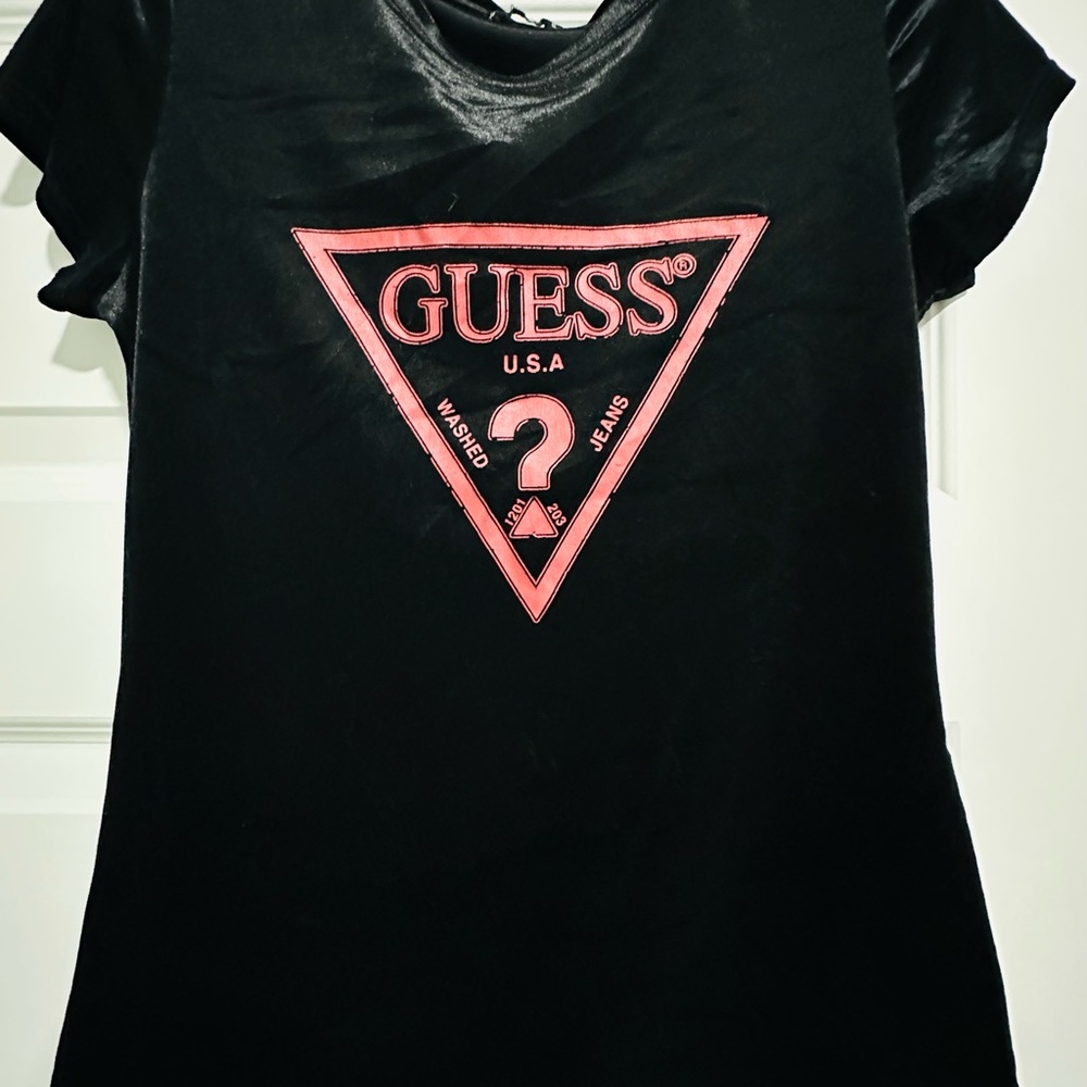 Guess Black Fitted Polo Tee with Pink Logo